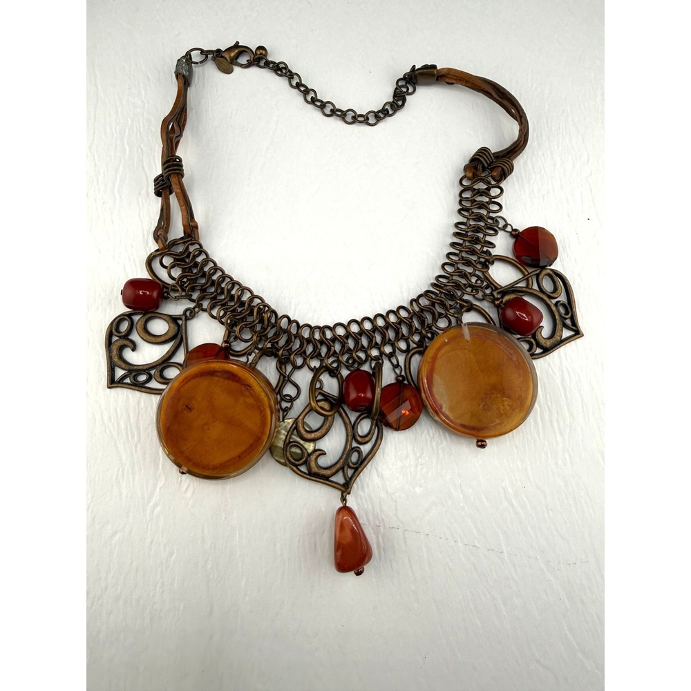 Chico's Necklace Gold Goth Bib Witchy Adjustable 21"
